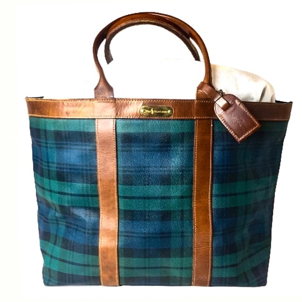 RALPH LAUREN Black Watch Plaid Oversized Travel Work Carry-On Shoulder Bag 40cm